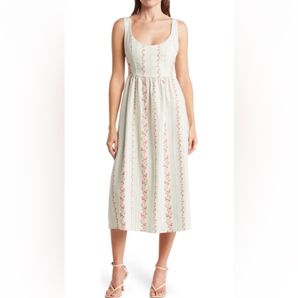 We Wore What French Rose Print Sleeveless Midi Dress Rosewood S